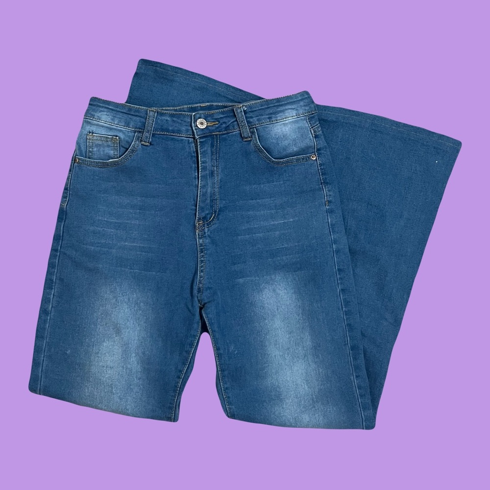 Medium wash high waisted flare jeans